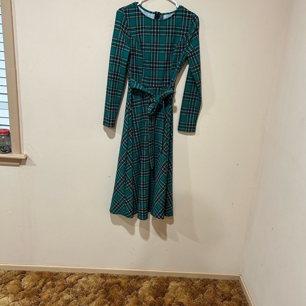 SHEIN Green Plaid Long Sleeve Dress